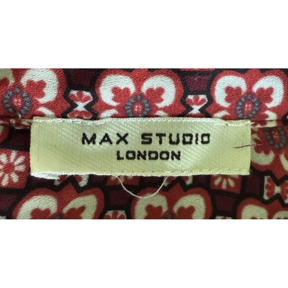 Max Studio London Womens Long Sleeve Pink/Red Patterned Dress L Flowy Ruffle - Picture 5 of 7